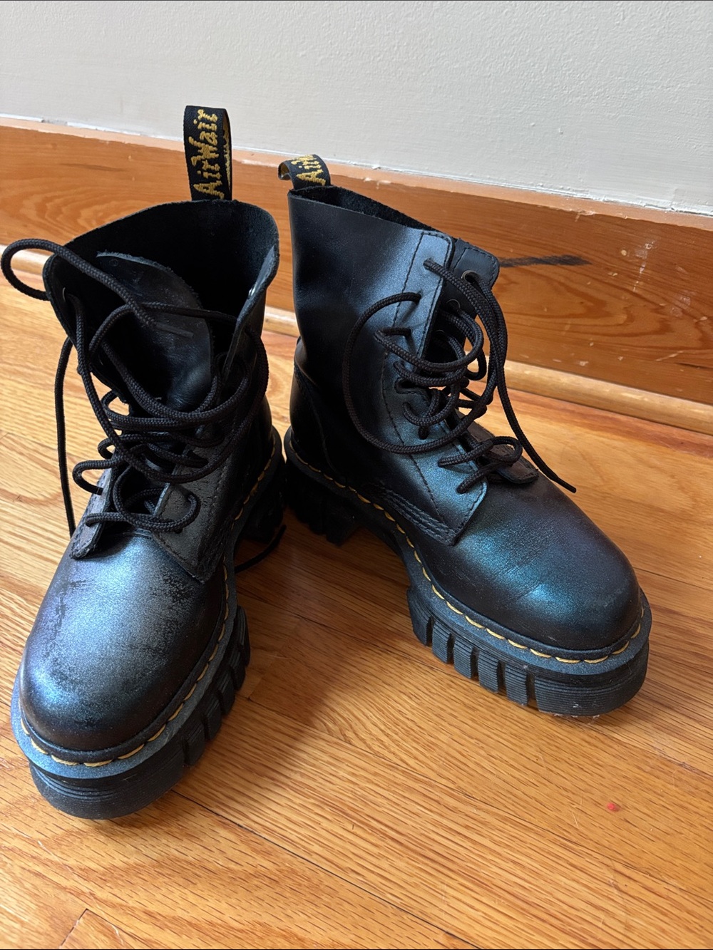 Shimmery Black AirWall Platform Lace-Up Combat Boots by Dr. Martens size 5
